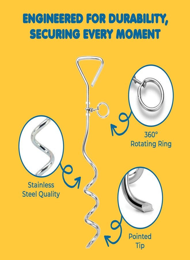 SunGrow Dog Tie Out Leash Stake for Ground, Heavy-Duty Anchor Stake for Leash, 360° Stainless Steel Swivel Ring, In-ground Outside Yard Leash Cable, Dog Yard Stake for Camping & Beach, Outdoor Tether - Image 3